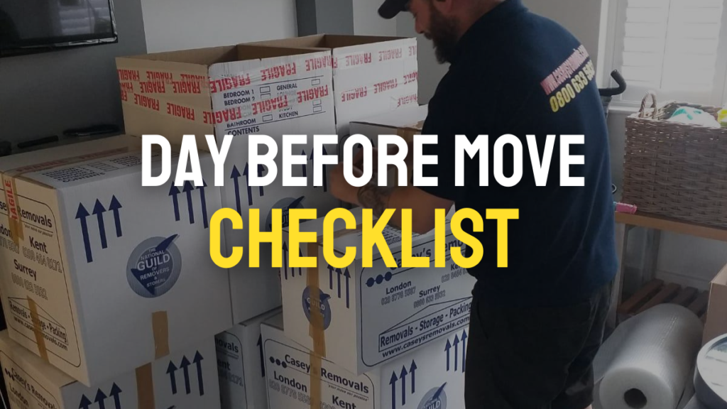 removal man packing boxes labelled as Casey's Removals